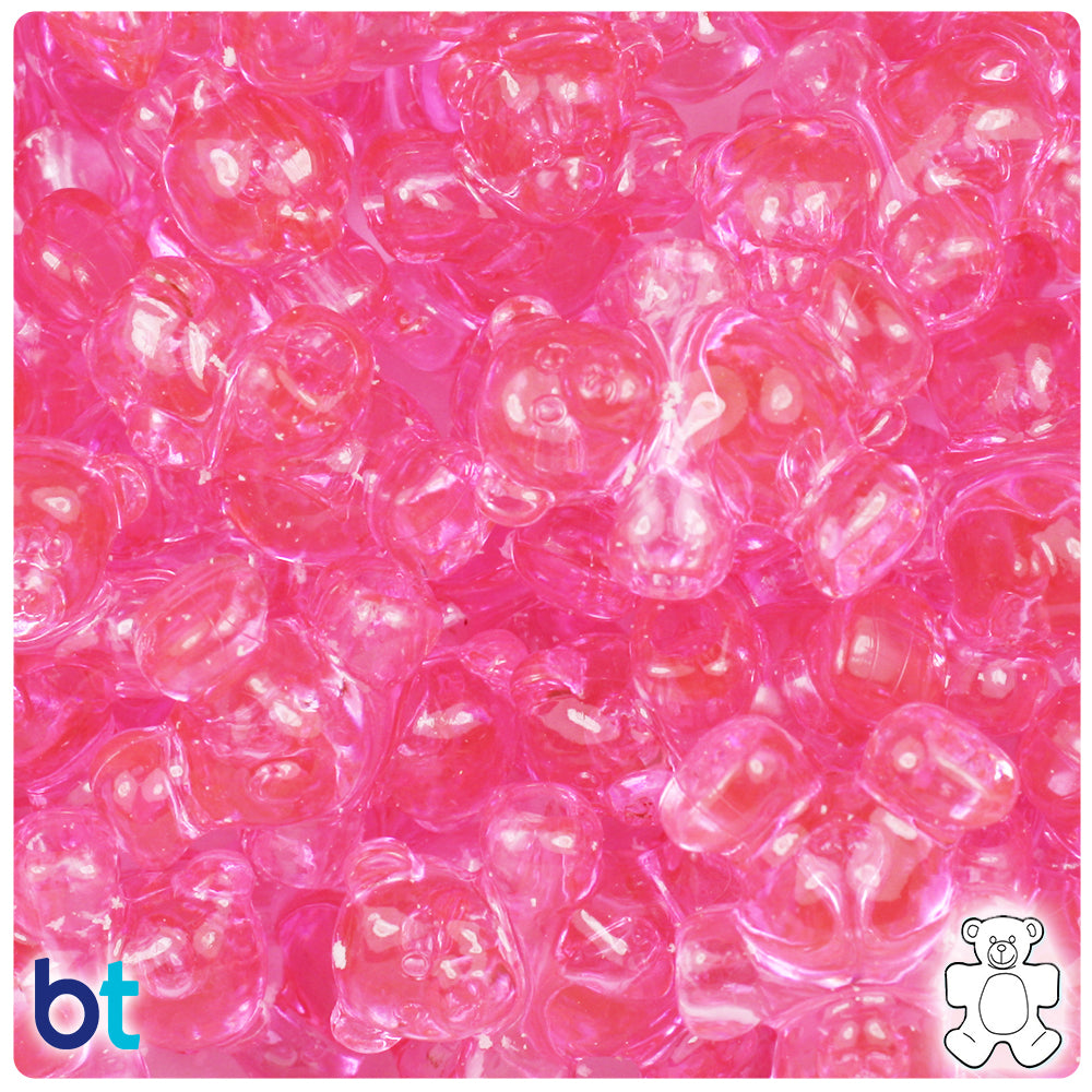 Pink Transparent 25mm Teddy Bear Pony Beads (24pcs)