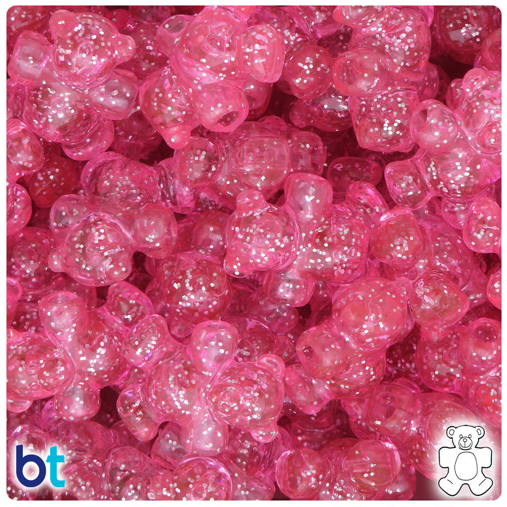 Pink Sparkle 25mm Teddy Bear Pony Beads (8pcs)