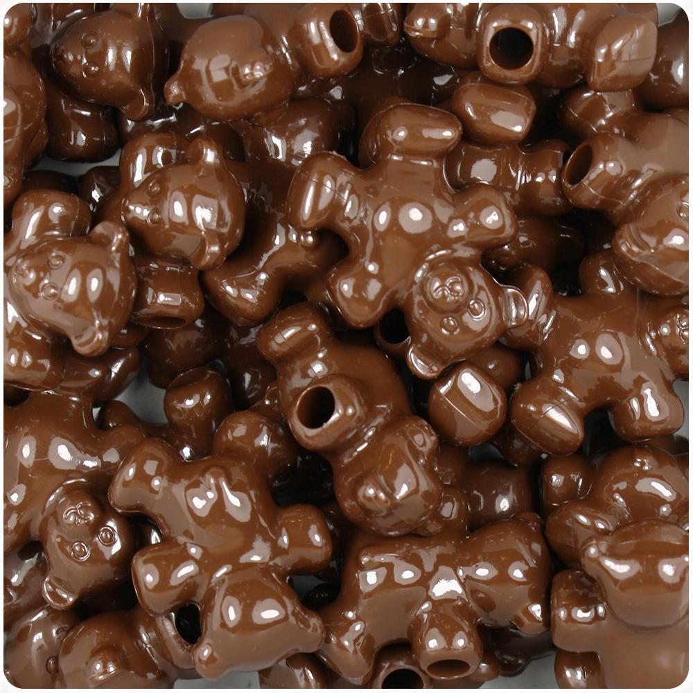 Chocolate Opaque 25mm Teddy Bear Pony Beads (8pcs)