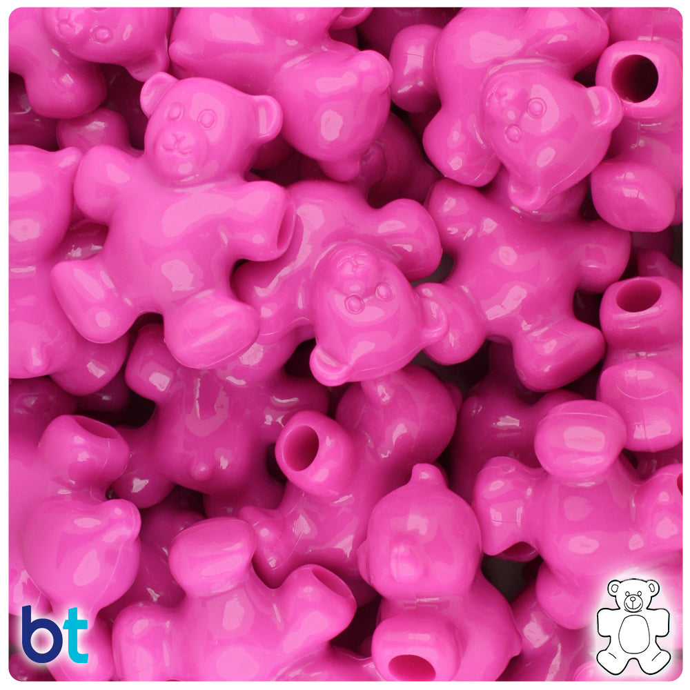 Dark Pink Opaque 25mm Teddy Bear Pony Beads (24pcs)