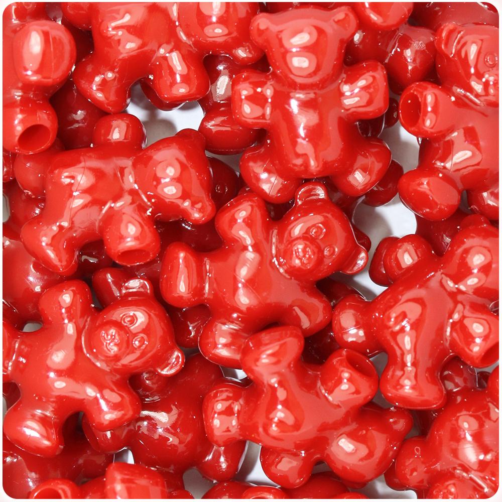Red Opaque 25mm Teddy Bear Pony Beads (8pcs)