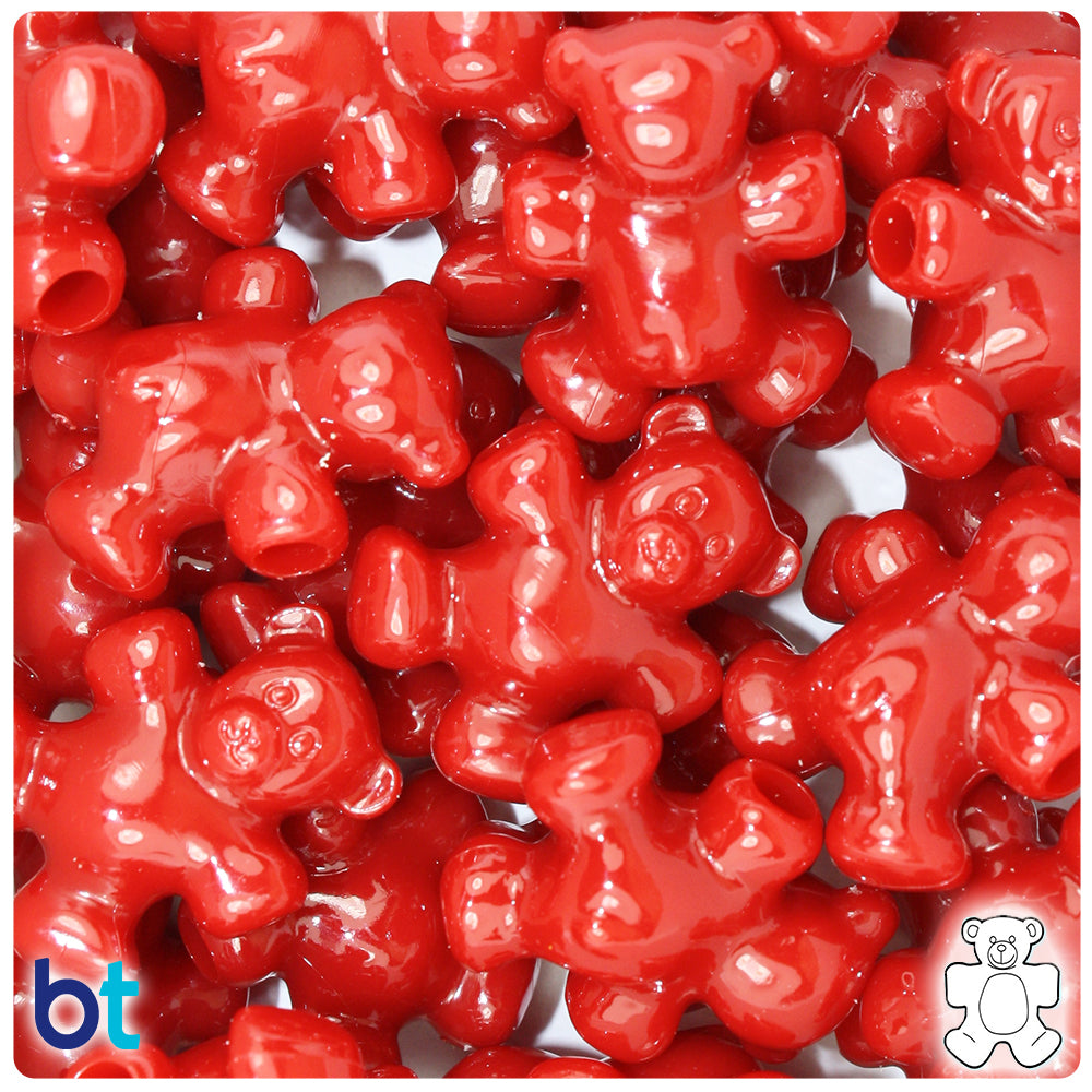 Red Opaque 25mm Teddy Bear Pony Beads (24pcs)