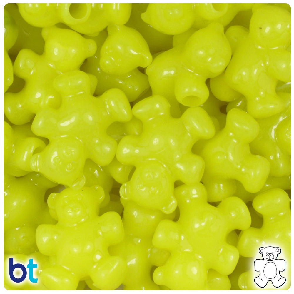 Lemon Neon Bright 25mm Teddy Bear Pony Beads (24pcs)