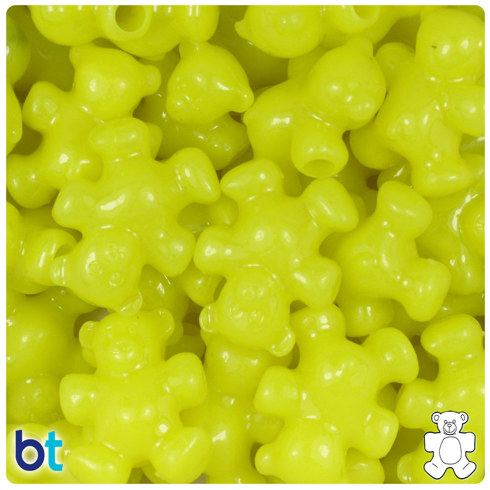 Lemon Neon Bright 25mm Teddy Bear Pony Beads (8pcs)