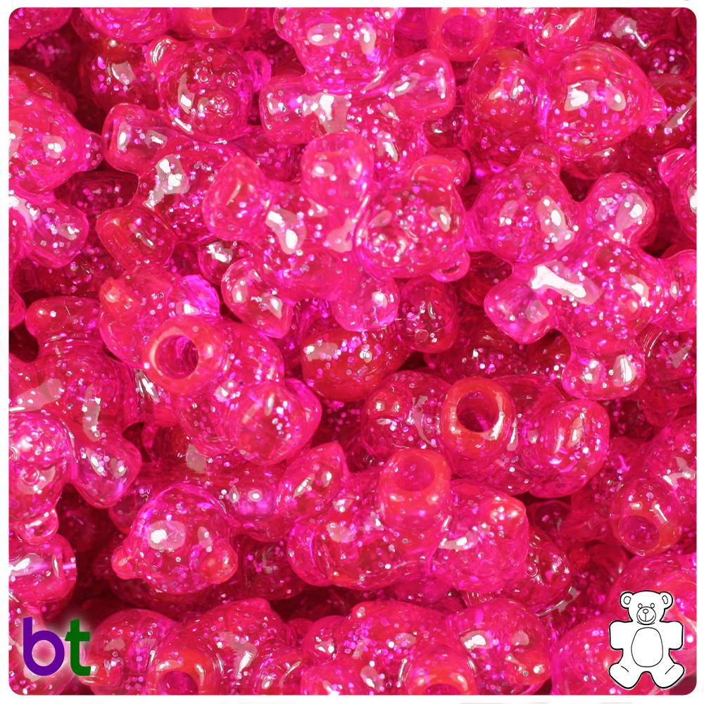 Bright Pink Sparkle 25mm Teddy Bear Pony Beads (8pcs)