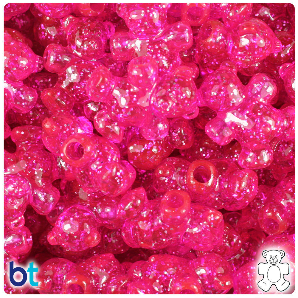 Bright Pink Sparkle 25mm Teddy Bear Pony Beads (24pcs)