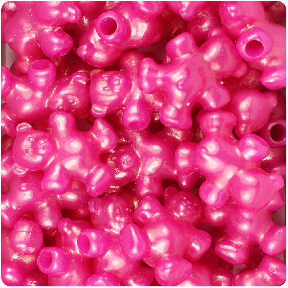 Hot Pink Pearl 25mm Teddy Bear Pony Beads (8pcs)