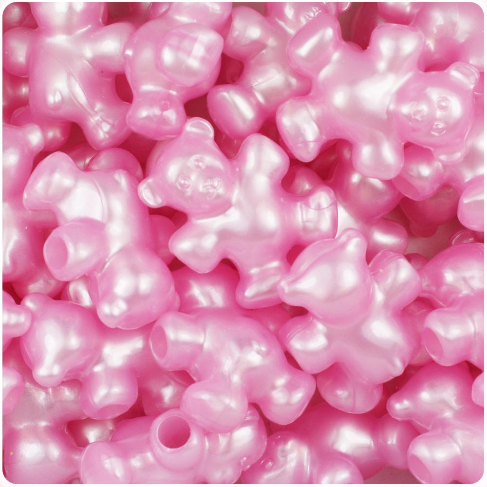 Light Pink Pearl 25mm Teddy Bear Pony Beads (8pcs)
