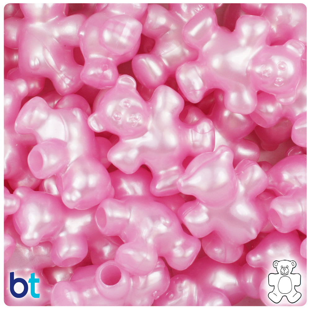 Light Pink Pearl 25mm Teddy Bear Pony Beads (24pcs)