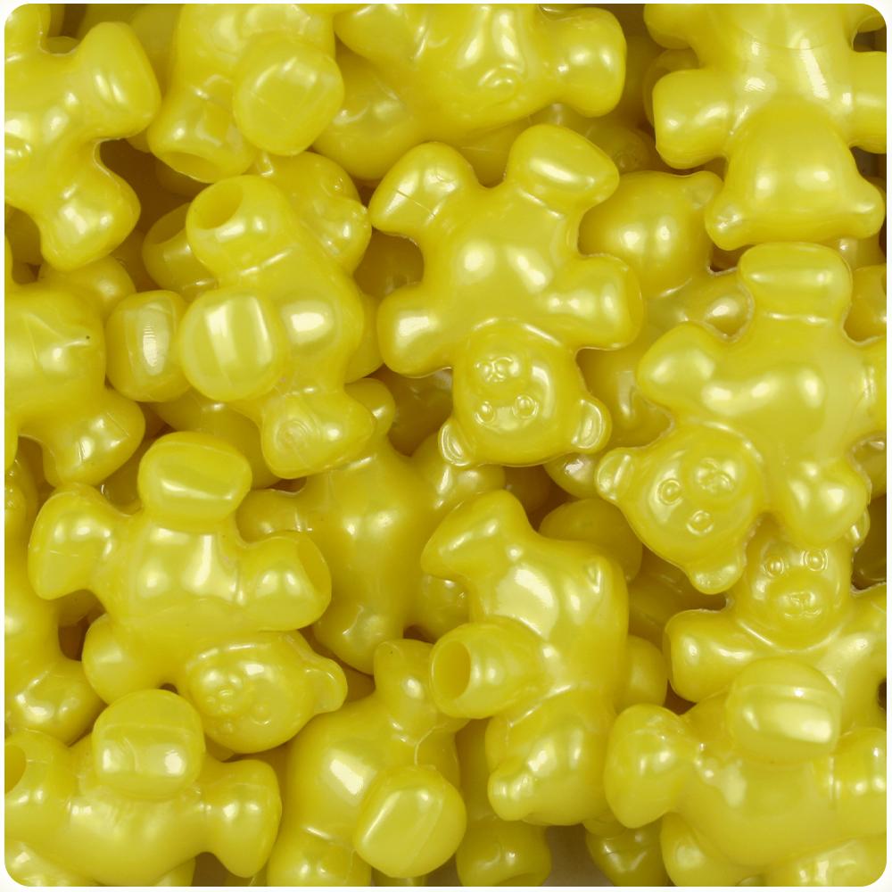 Yellow Pearl 25mm Teddy Bear Pony Beads (8pcs)
