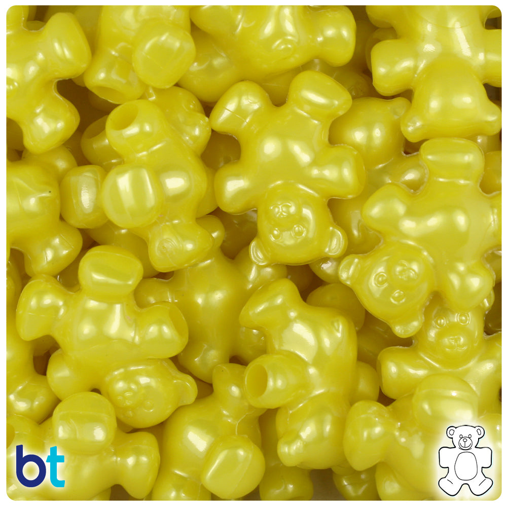 Yellow Pearl 25mm Teddy Bear Pony Beads (24pcs)