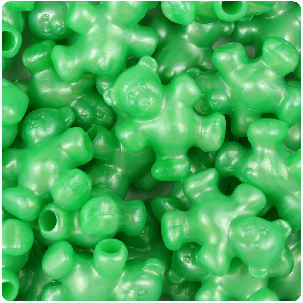 Bright Green Pearl 25mm Teddy Bear Pony Beads (8pcs)