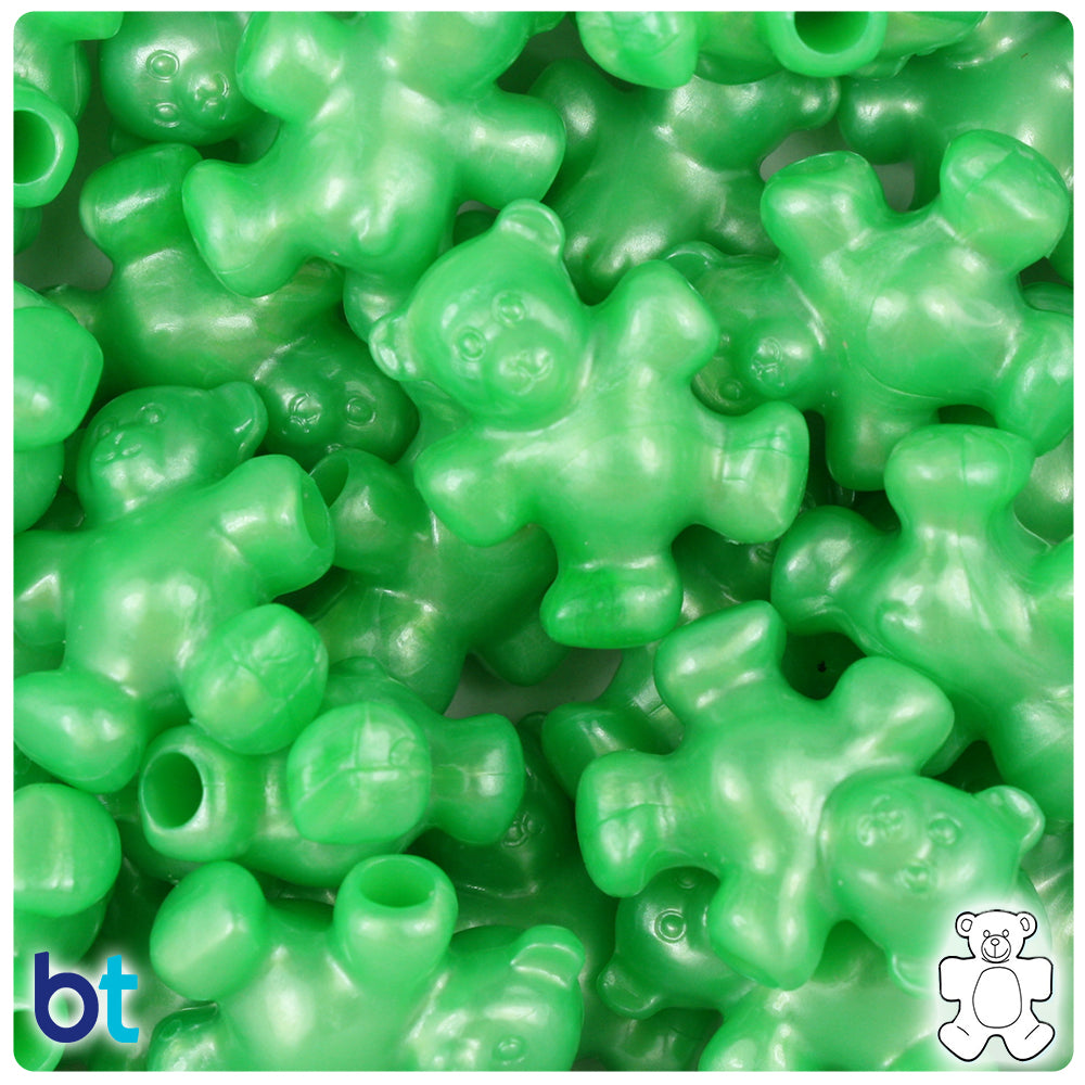 Bright Green Pearl 25mm Teddy Bear Pony Beads (24pcs)