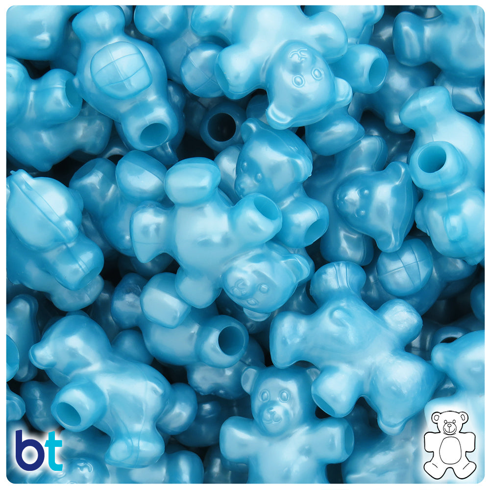 Light Blue Pearl 25mm Teddy Bear Pony Beads (24pcs)