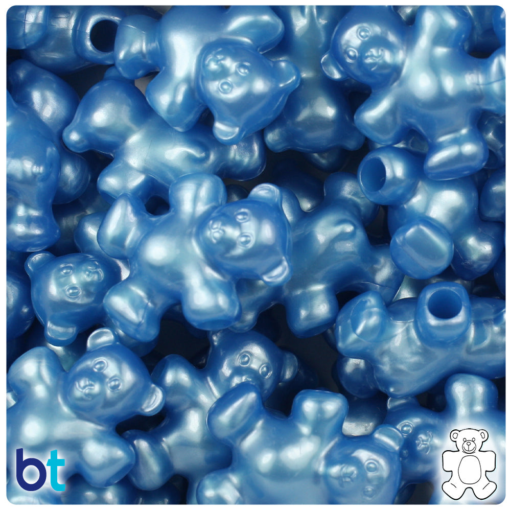 Dark Blue Pearl 25mm Teddy Bear Pony Beads (24pcs)