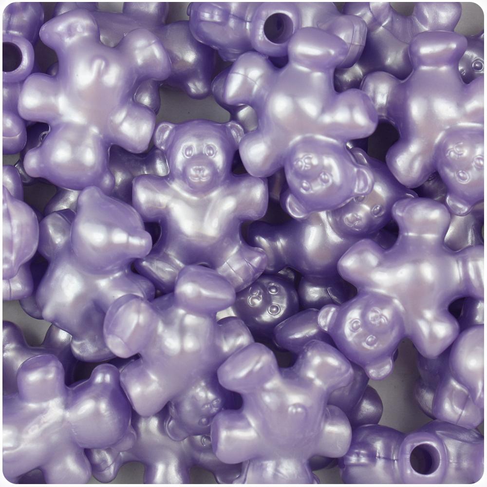 Light Purple Pearl 25mm Teddy Bear Pony Beads (8pcs)