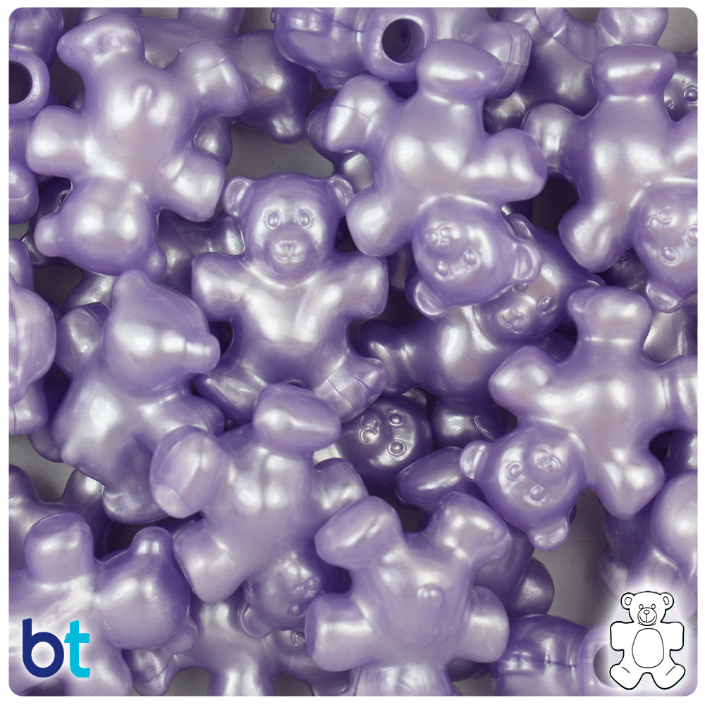 Light Purple Pearl 25mm Teddy Bear Pony Beads (24pcs)