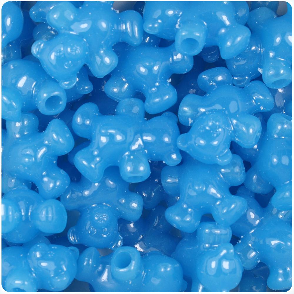Blue Glow 25mm Teddy Bear Pony Beads (8pcs)