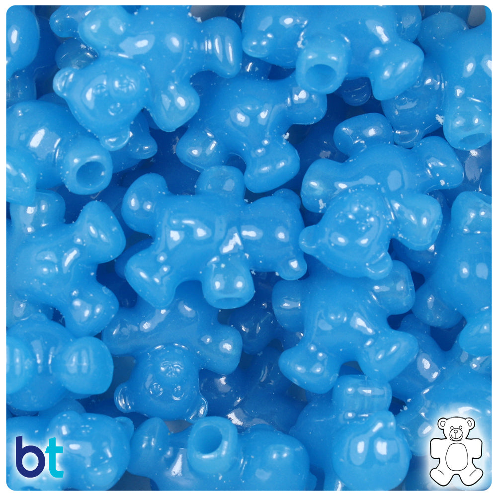 Blue Glow 25mm Teddy Bear Pony Beads (24pcs)