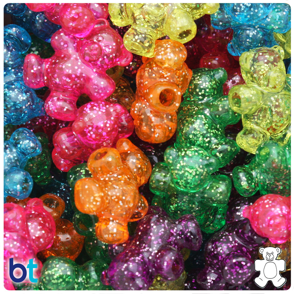 Jelly Sparkle Mix 25mm Teddy Bear Pony Beads (8pcs)