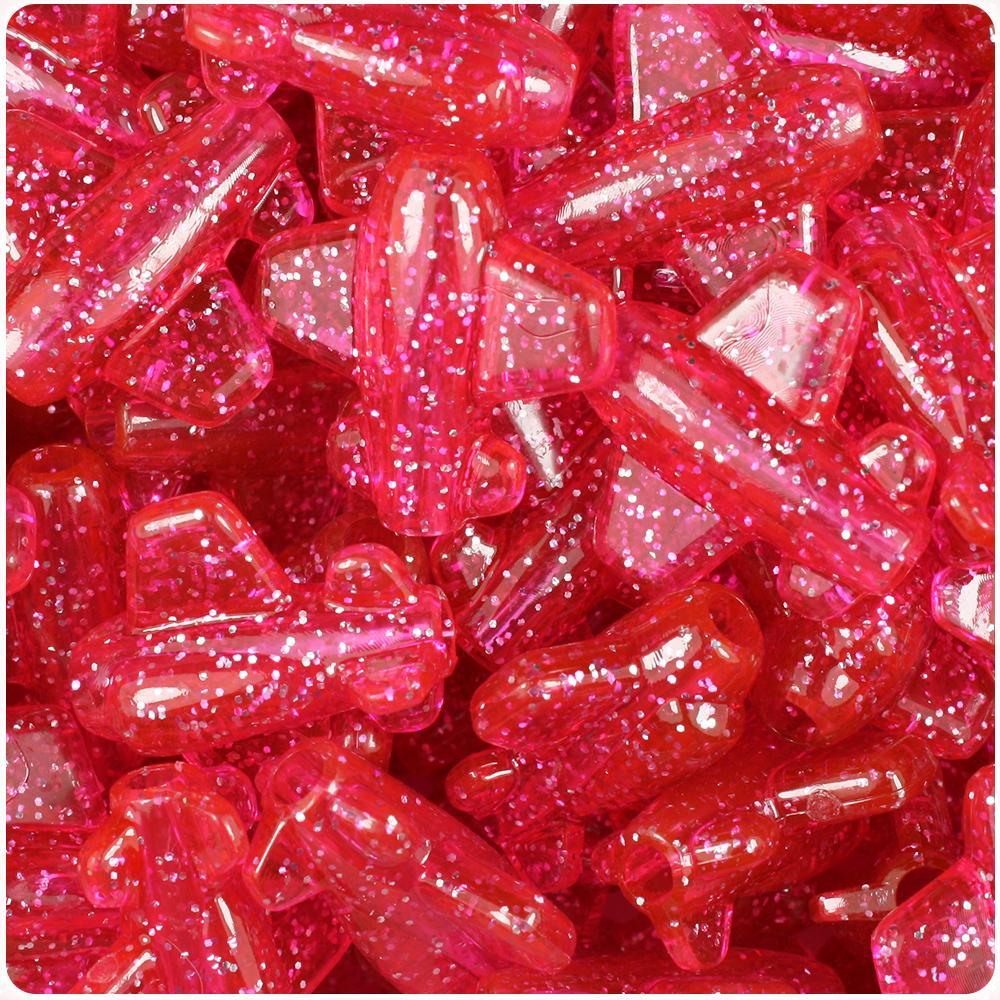 Hot Pink Sparkle 25mm AirPlane Pony Beads (8pcs)
