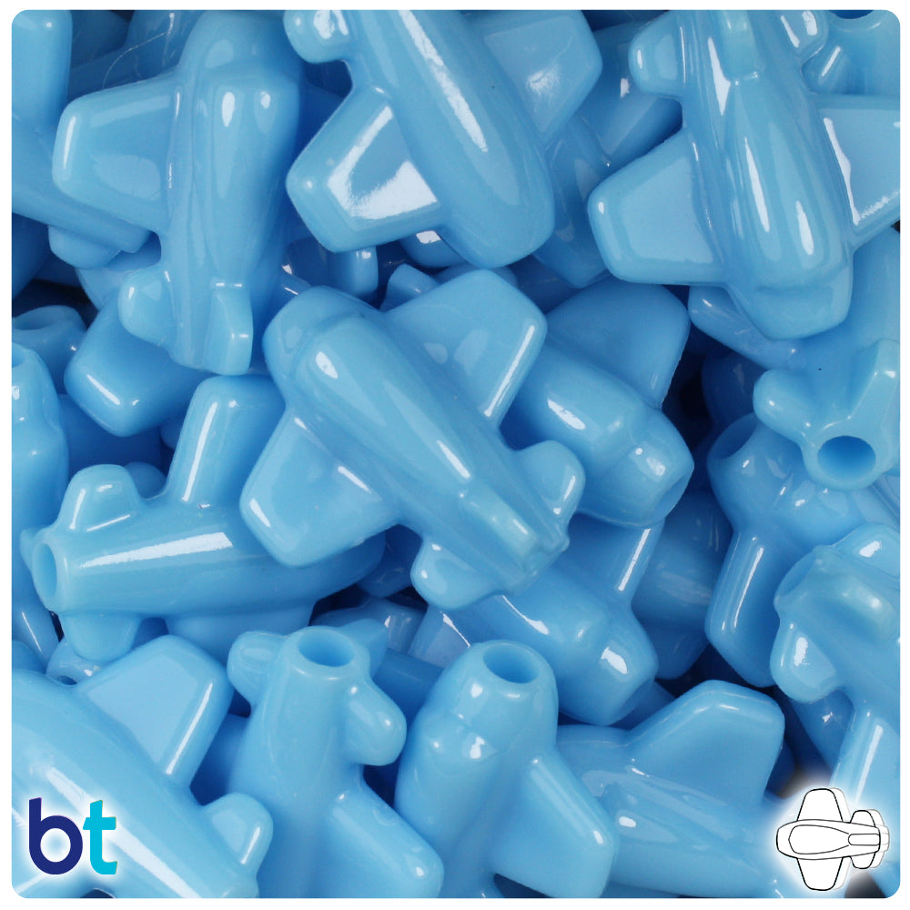 Baby Blue Opaque 25mm Airplane Pony Beads (24pcs)