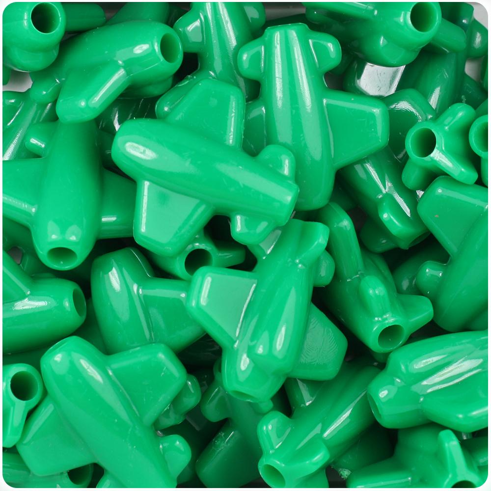Green Opaque 25mm Airplane Pony Beads (8pcs)
