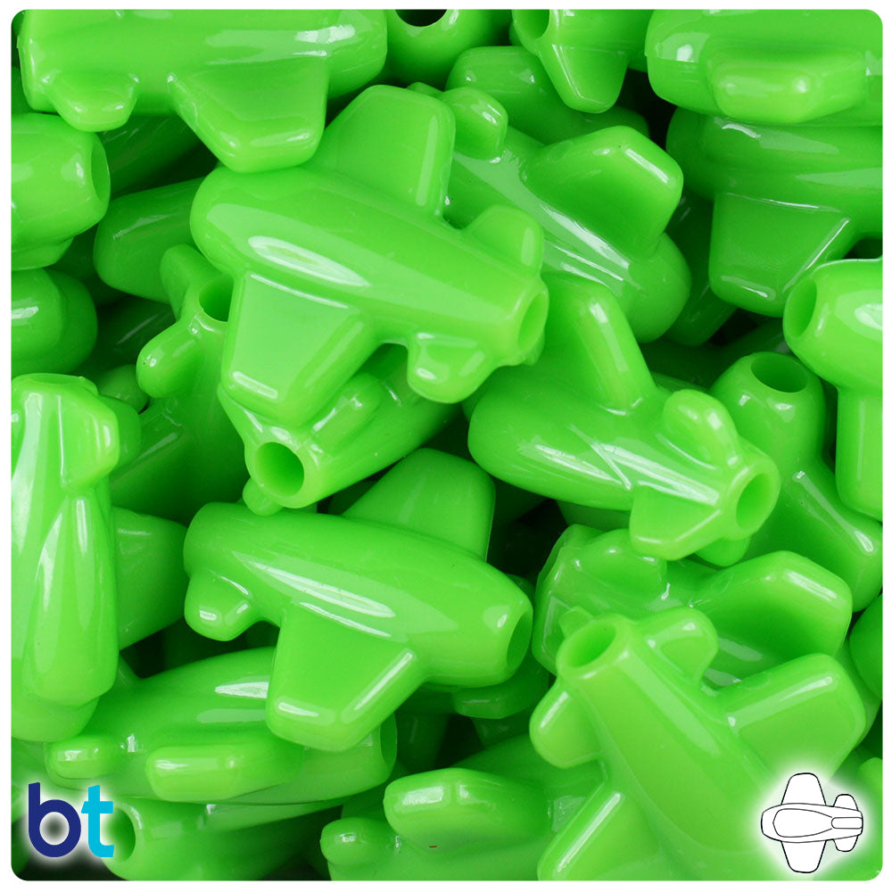 Lime Opaque 25mm Airplane Pony Beads (24pcs)