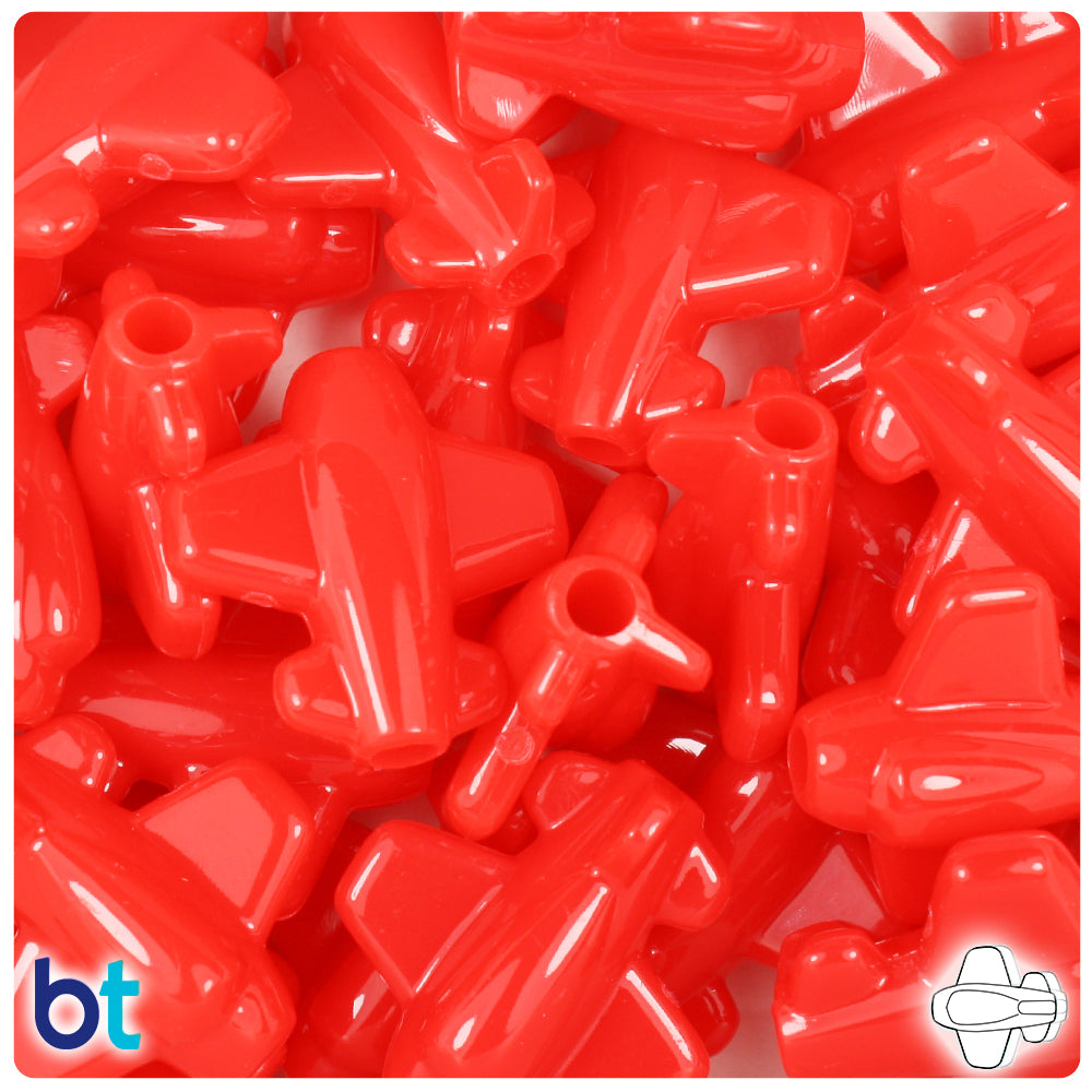 Bright Red Opaque 25mm Airplane Pony Beads (24pcs)