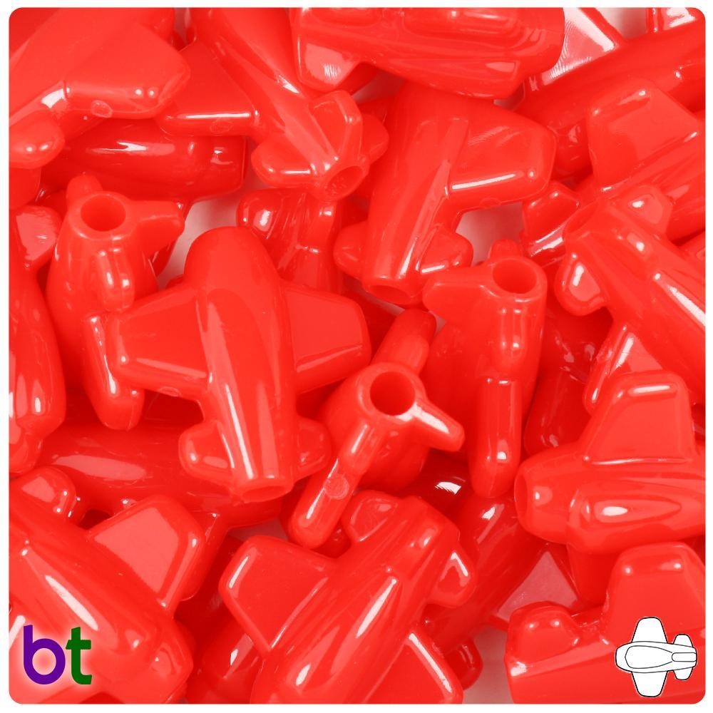 Bright Red Opaque 25mm Airplane Pony Beads (8pcs)