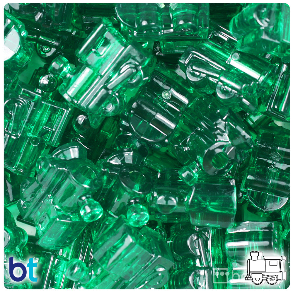 Emerald Transparent 22mm Train Pony Beads (24pcs)