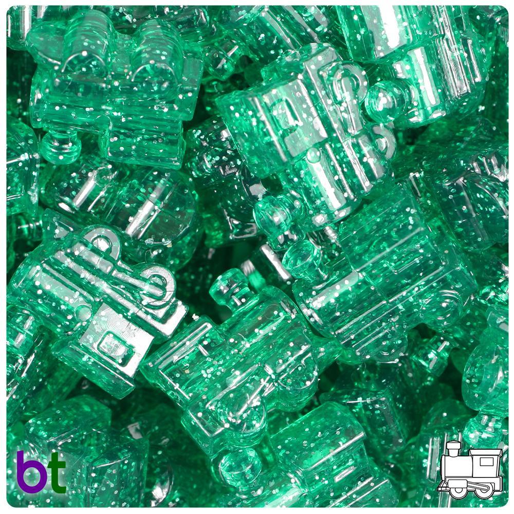 Emerald Sparkle 22mm Train Pony Beads (8pcs)
