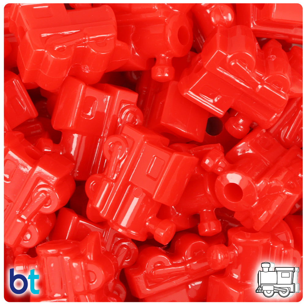Bright Red Opaque 22mm Train Pony Beads (24pcs)