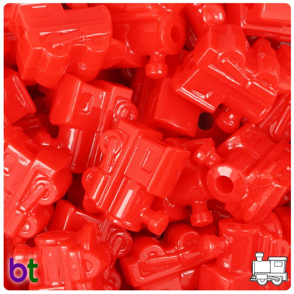 Bright Red Opaque 22mm Train Pony Beads (8pcs)
