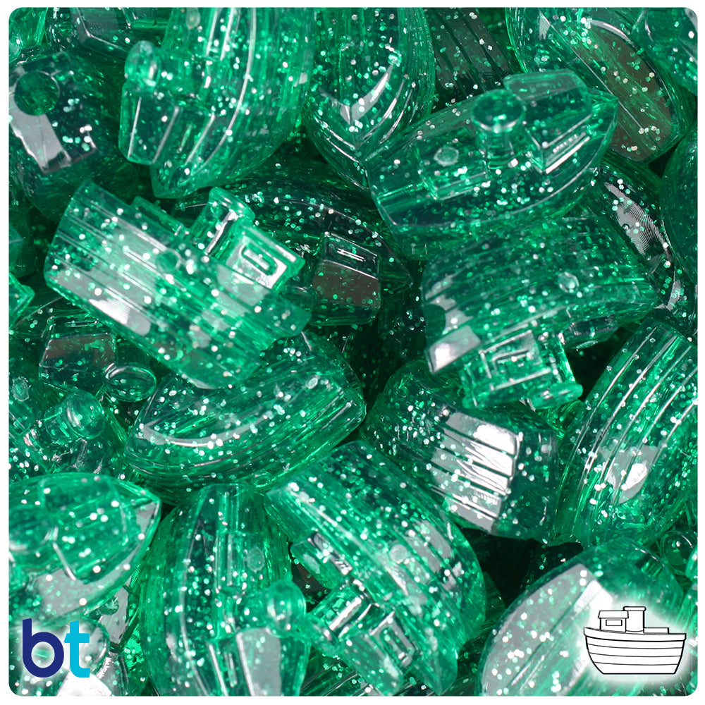 Emerald Sparkle 25mm Boat Pony Beads (24pcs)