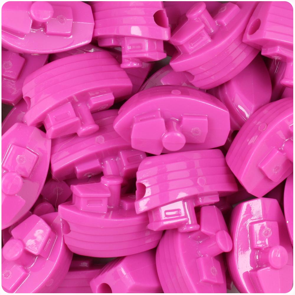 Dark Pink Opaque 25mm Boat Pony Beads (8pcs)