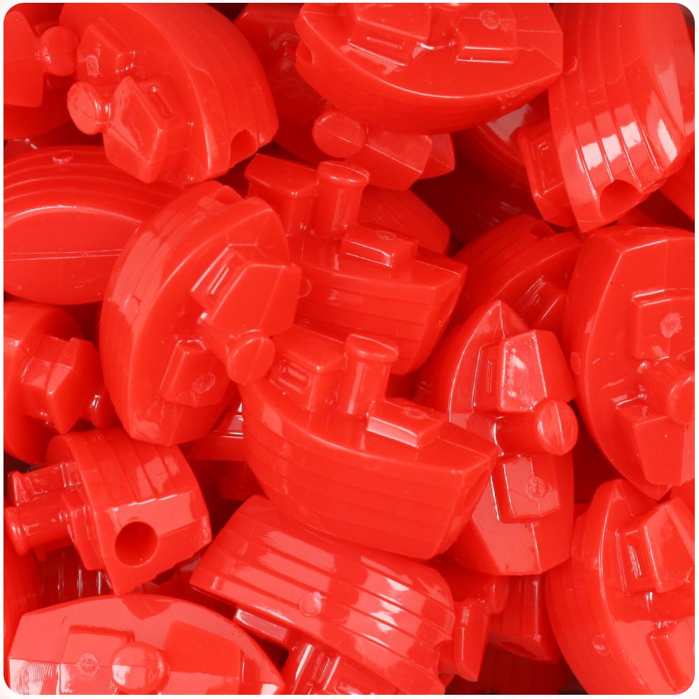Bright Red Opaque 25mm Boat Pony Beads (8pcs)
