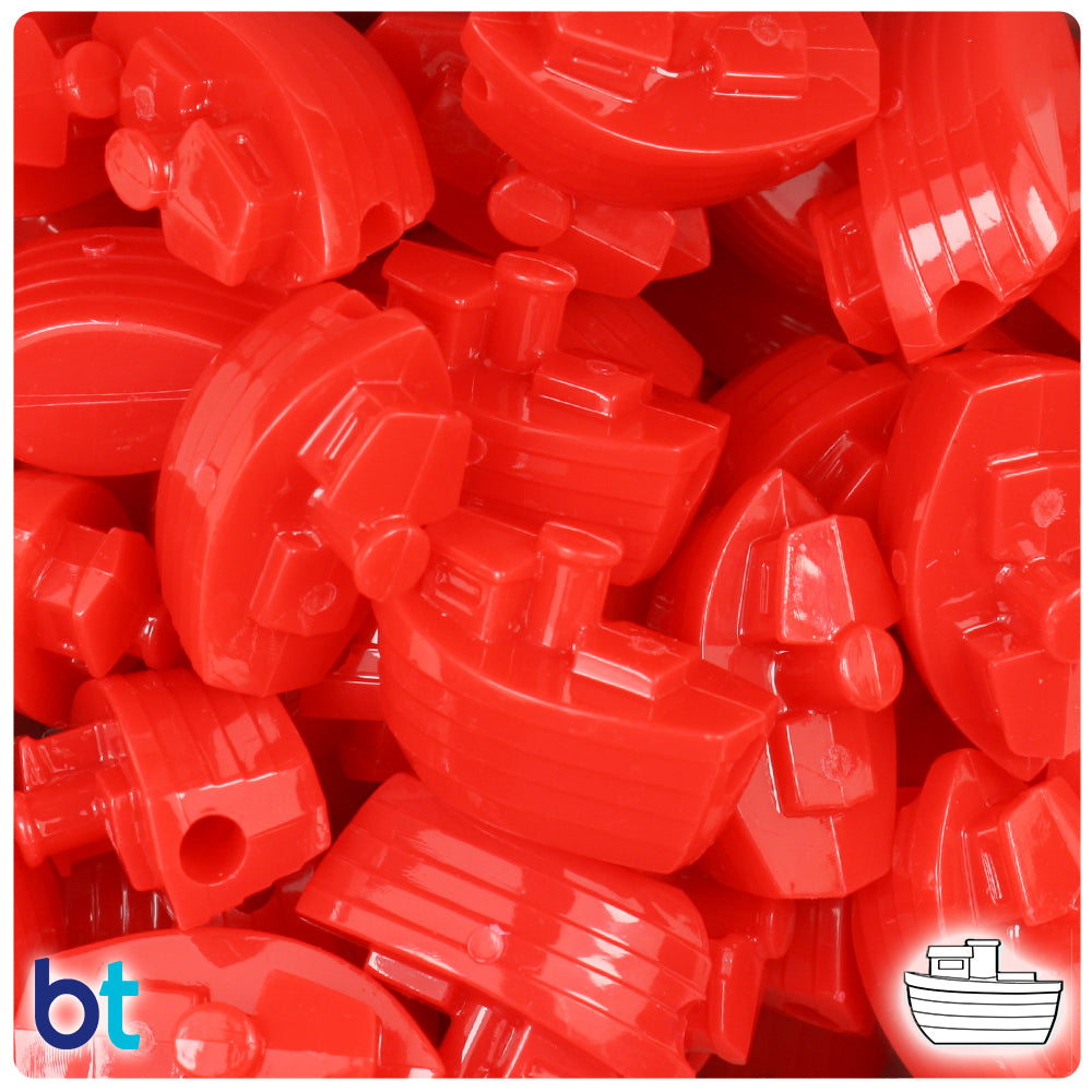 Bright Red Opaque 25mm Boat Pony Beads (24pcs)