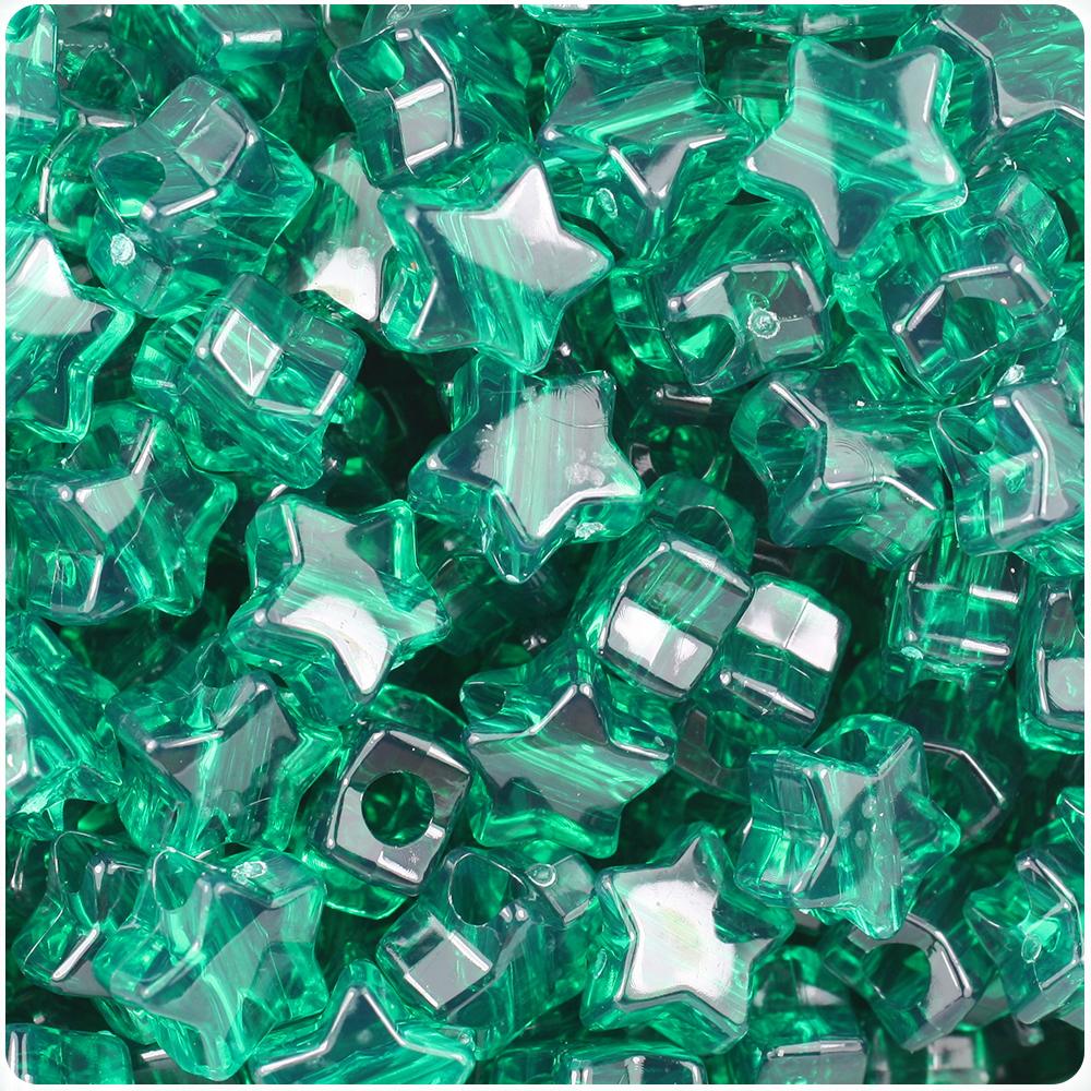 Emerald Transparent 13mm Star Pony Beads (50pcs)