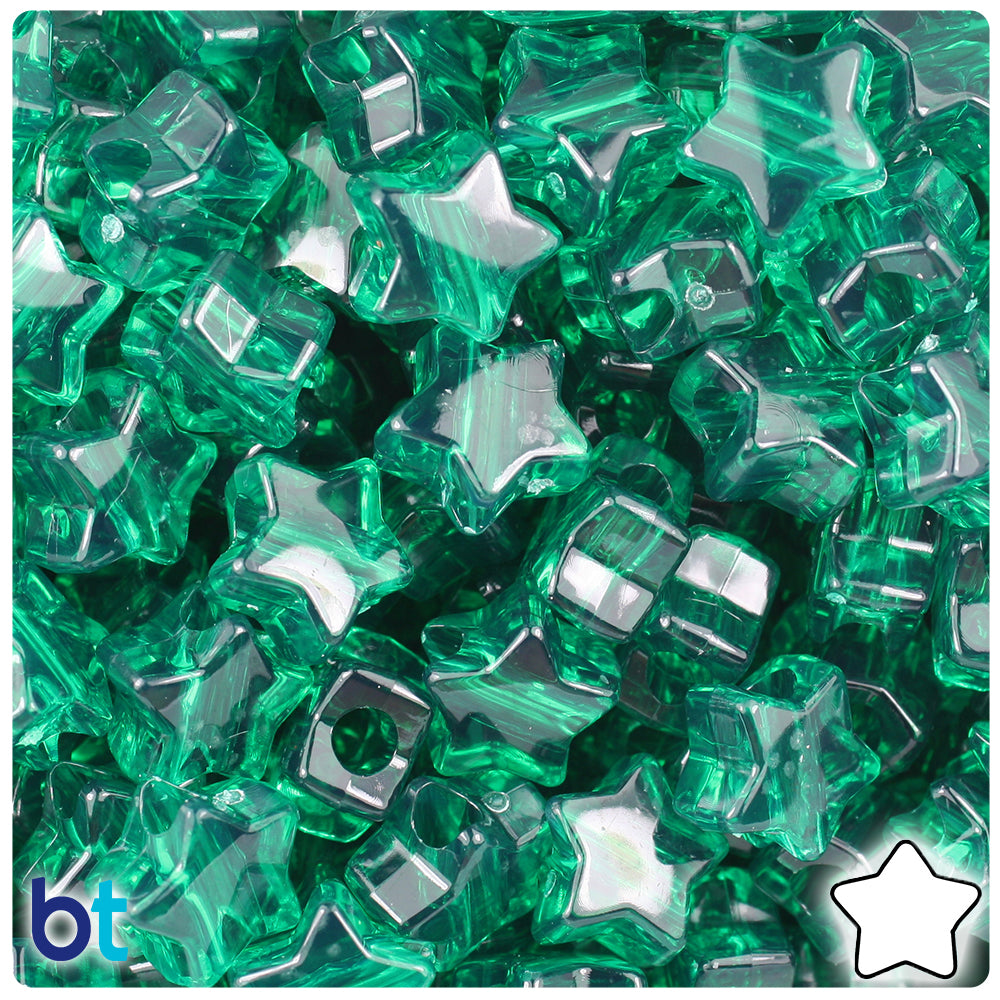 Emerald Transparent 13mm Star Pony Beads (250pcs)