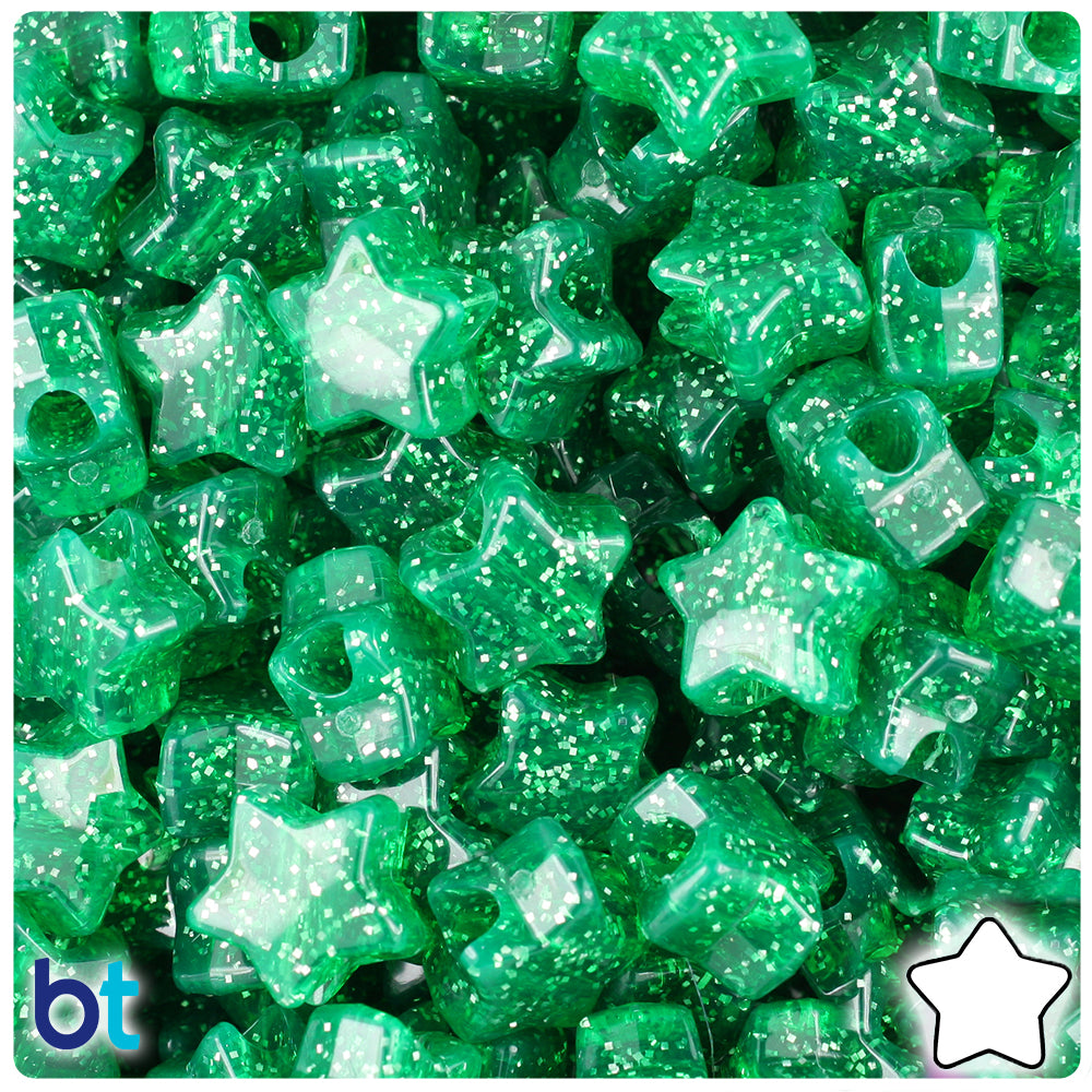 Emerald Sparkle 13mm Star Pony Beads (250pcs)