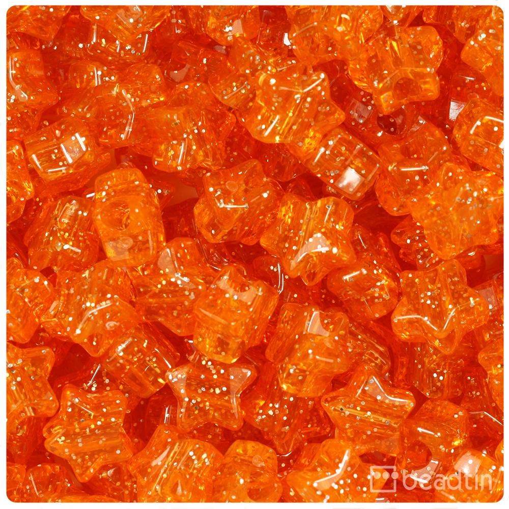 Orange Sparkle 13mm Star Pony Beads (50pcs)