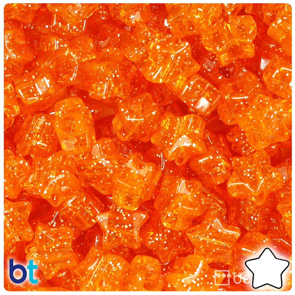 Orange Sparkle 13mm Star Pony Beads (250pcs)