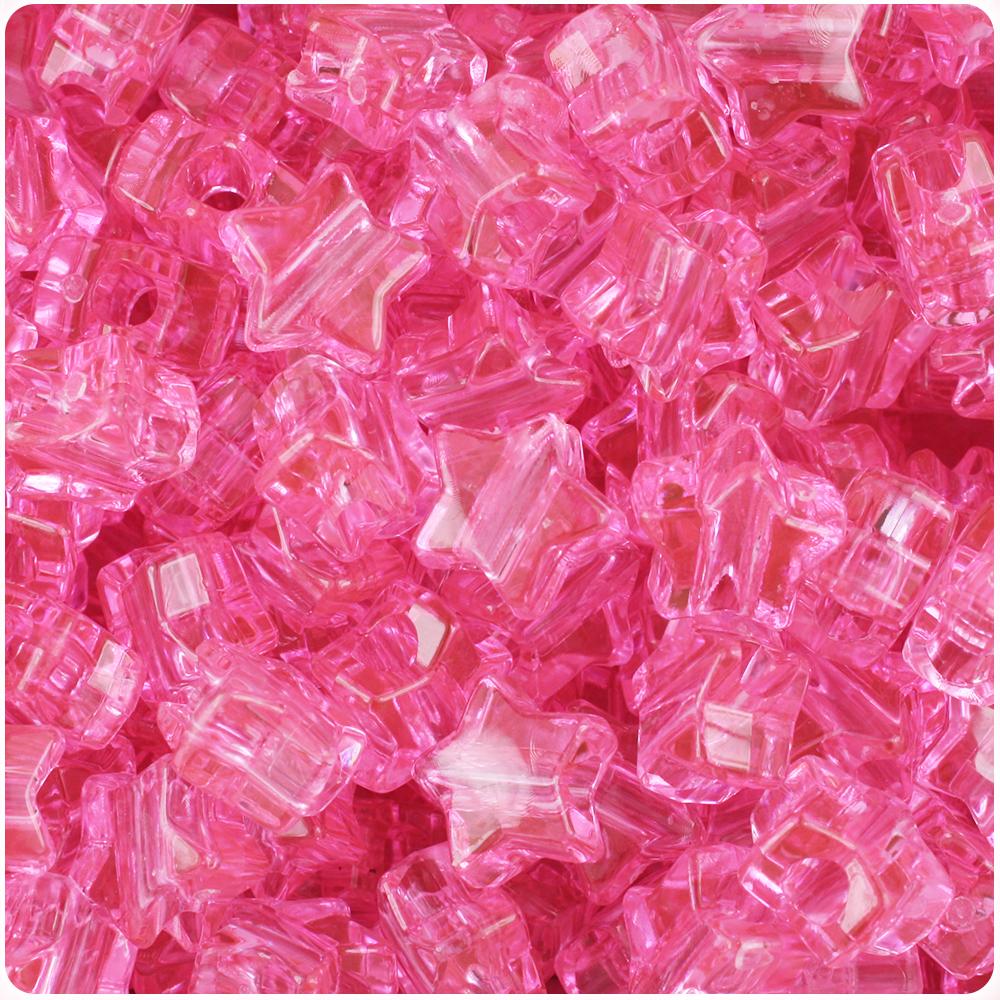 Pink Transparent 13mm Star Pony Beads (50pcs)