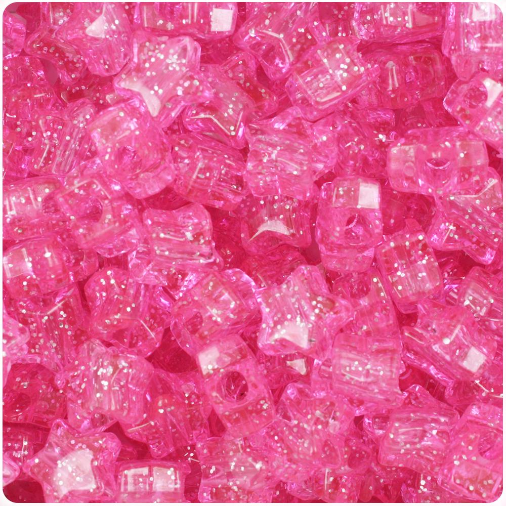 Pink Sparkle 13mm Star Pony Beads (50pcs)