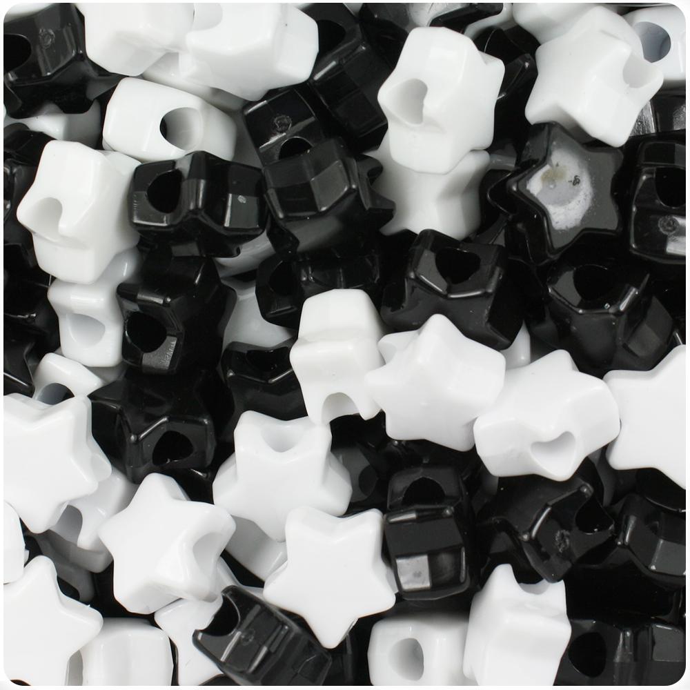 Black & White Opaque Mix 13mm Star Pony Beads (50pcs)