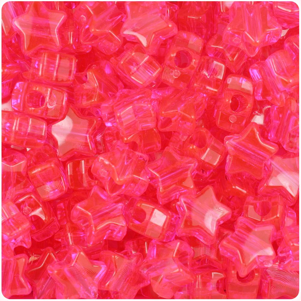 Hot Pink Transparent 13mm Star Pony Beads (50pcs)