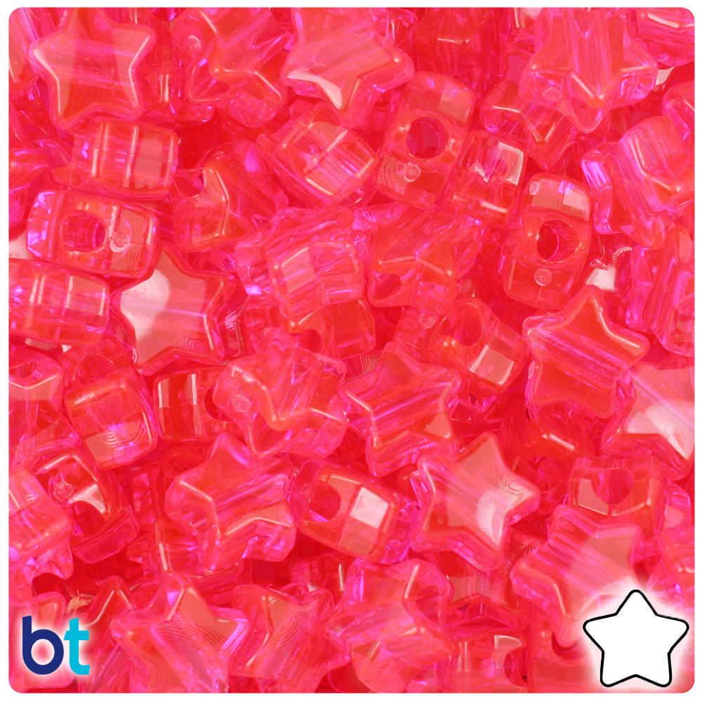 Hot Pink Transparent 13mm Star Pony Beads (250pcs)