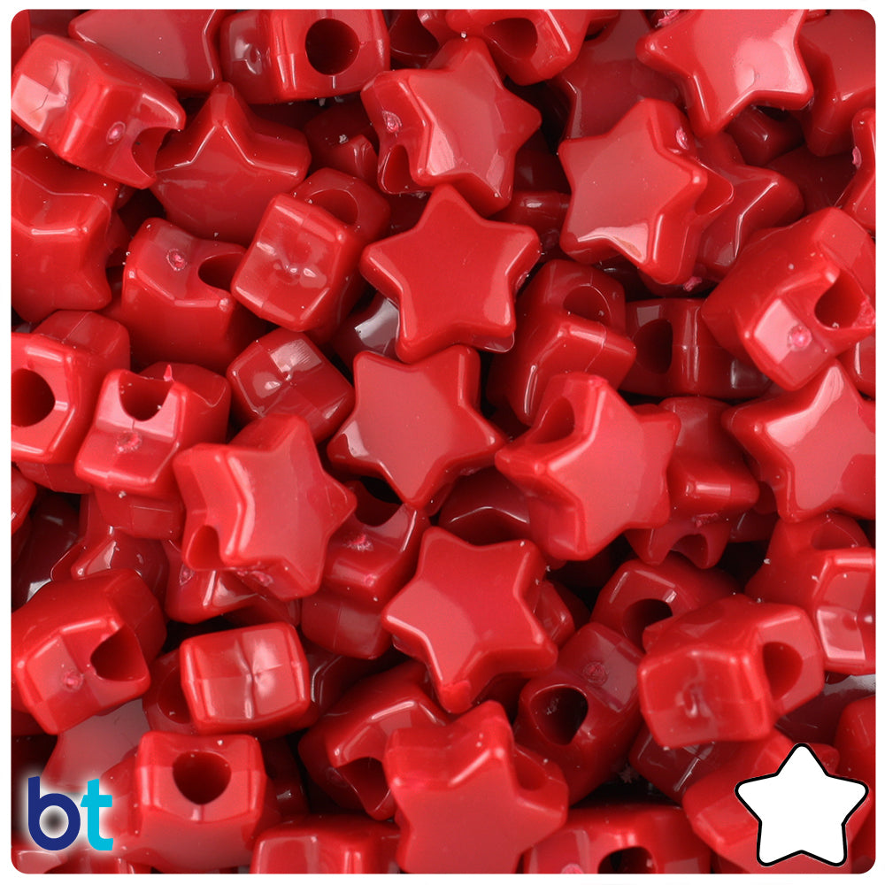 Red Opaque 13mm Star Pony Beads (50pcs)