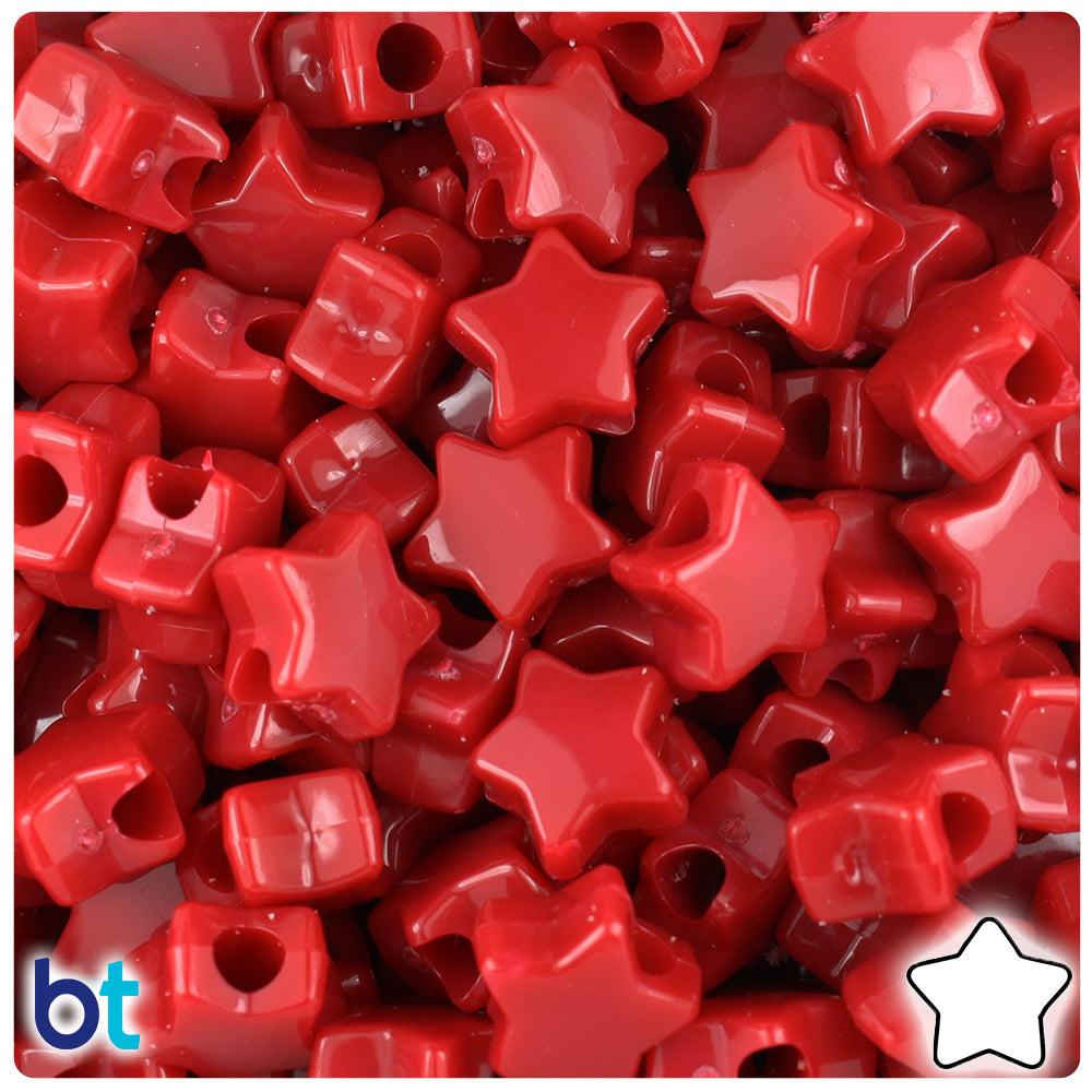 Red Opaque 13mm Star Pony Beads (250pcs)